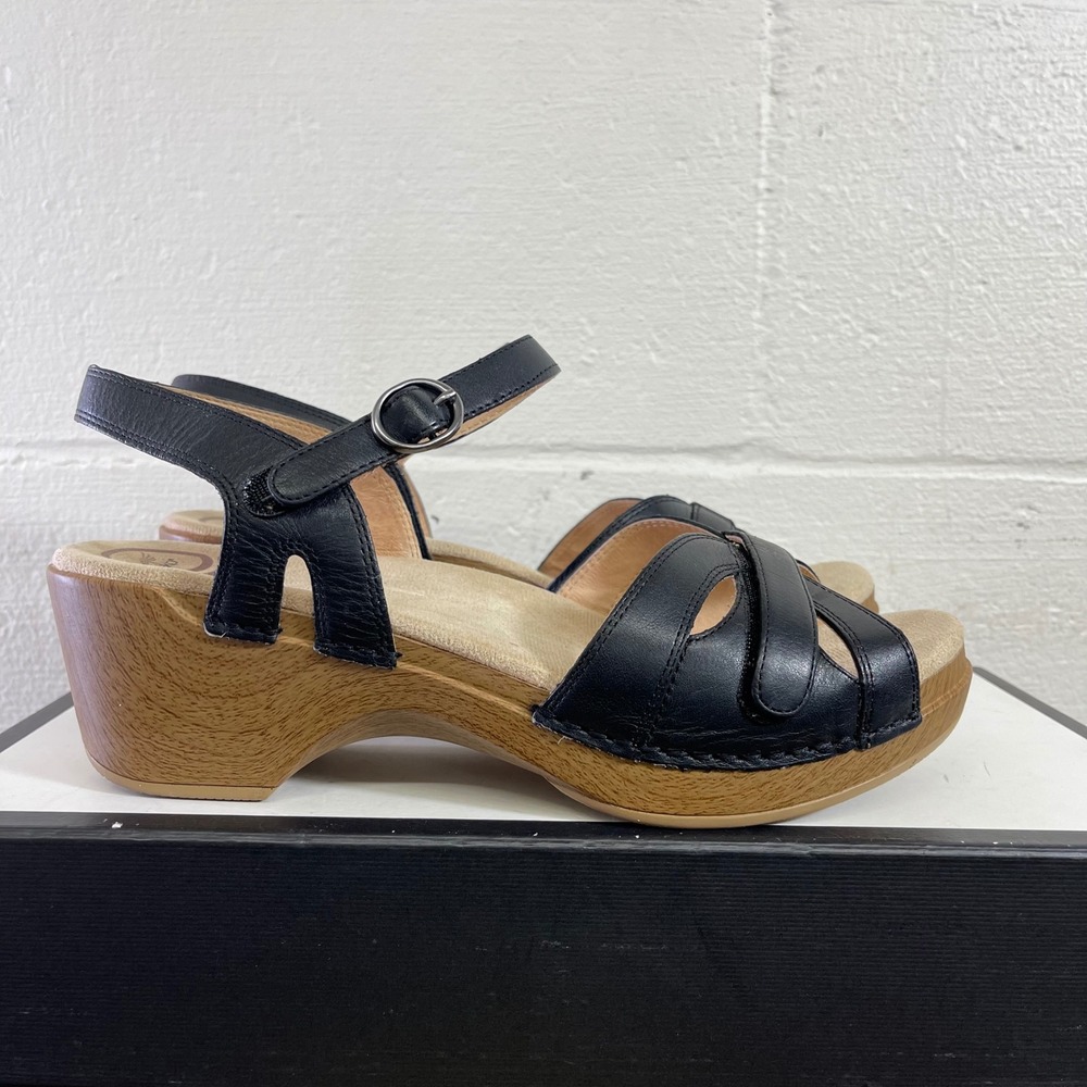 Dansko Season Sandals Black Leather Comfort Wedge Sandals Women's 41 EU/10.5 US